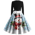 thumbnail image 5 of Christmas Print Flare Dress for Women Long Sleeve Dress with Round Neck, Festive Fall and Winter Dress for Parties and Daily Use, Comfortable Fit,Blue,L, 5 of 5