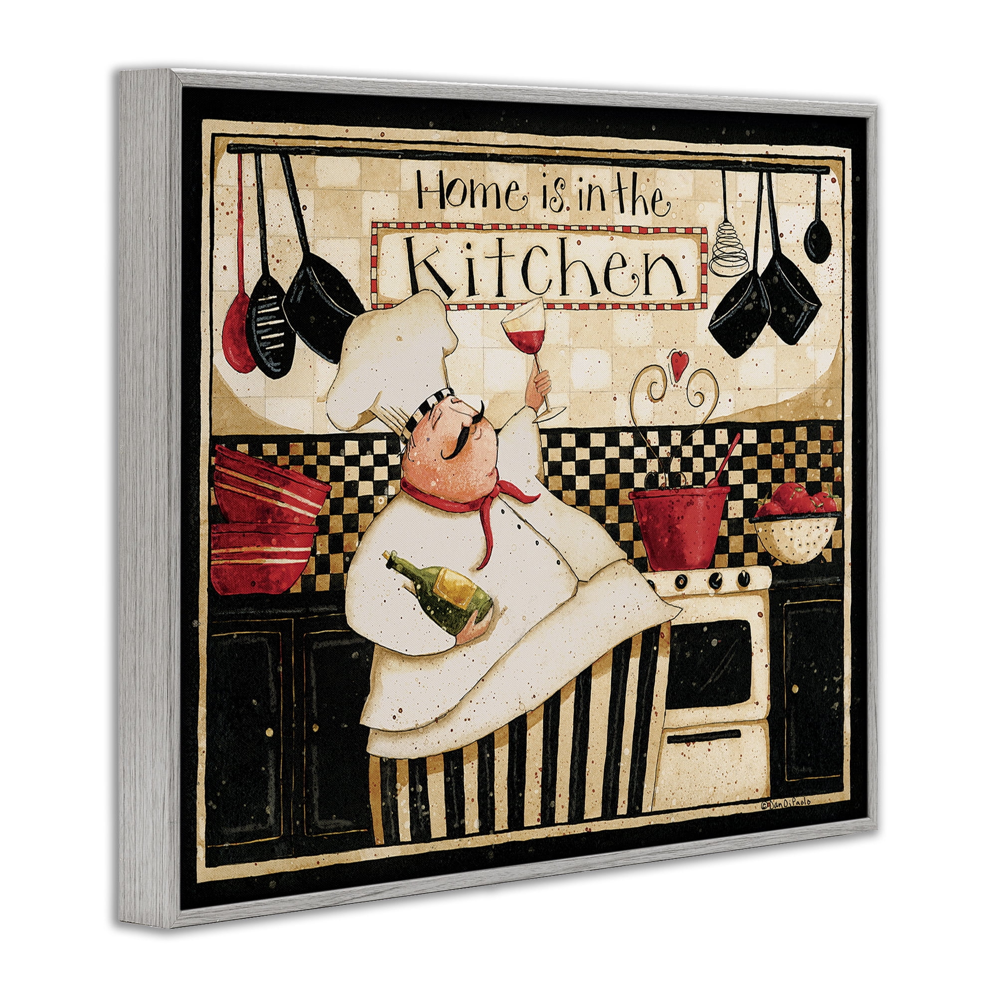 Stupell Industries Happy Chef Kitchen Phrase Food & Beverage Painting Gray Framed Art Print Wall Art, 30 x 24