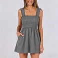 thumbnail image 5 of Womens Rompers - Summer Casual Smocked Rompers Square Neck Sleeveless Wide Leg Short Jumpsuit with Pockets (M, Dark Gray), 5 of 8