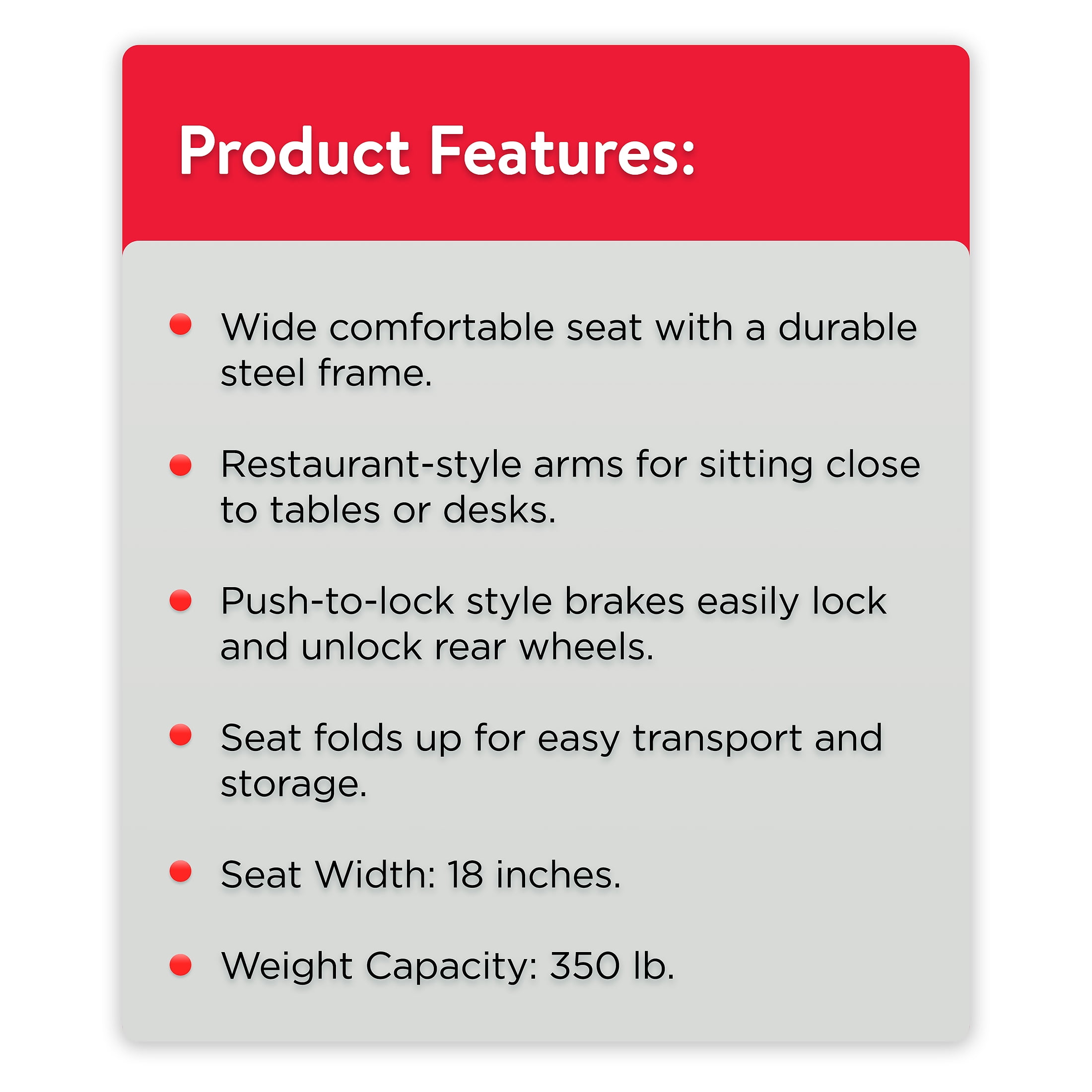 Equate Wheelchair With Large 20” Padded Seat, Removable Swing-Away Footrests, Foldable, Black