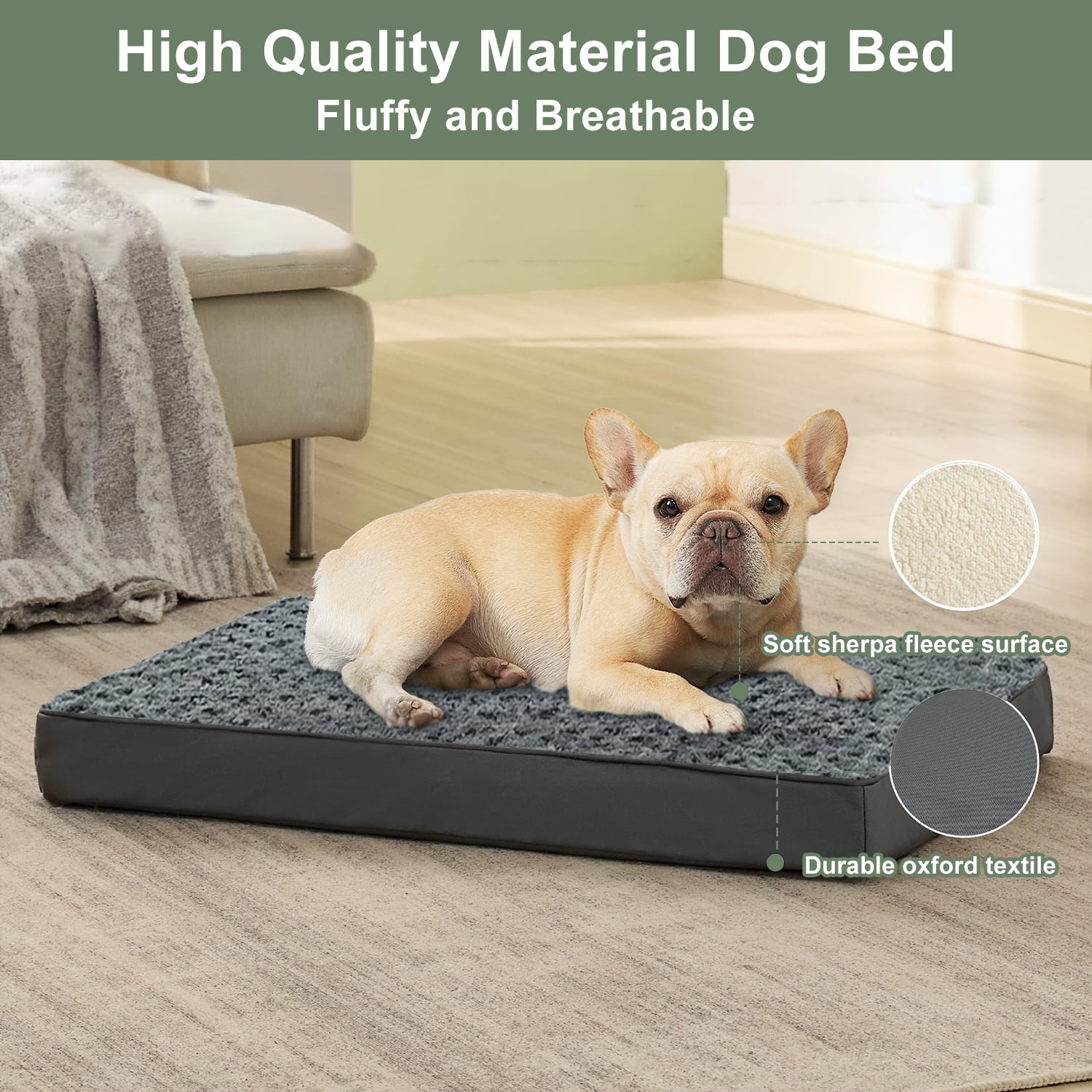 PayUSD Dog Beds for Medium Dogs Washable, Dog Crate Pads with Removable Cover & Faux Fur, Soft Plush Memory Foam Orthopedic Dogs Bed Mat, Suitable for Dogs Up to 35 lbs (Grey, 30"X20"X3")
