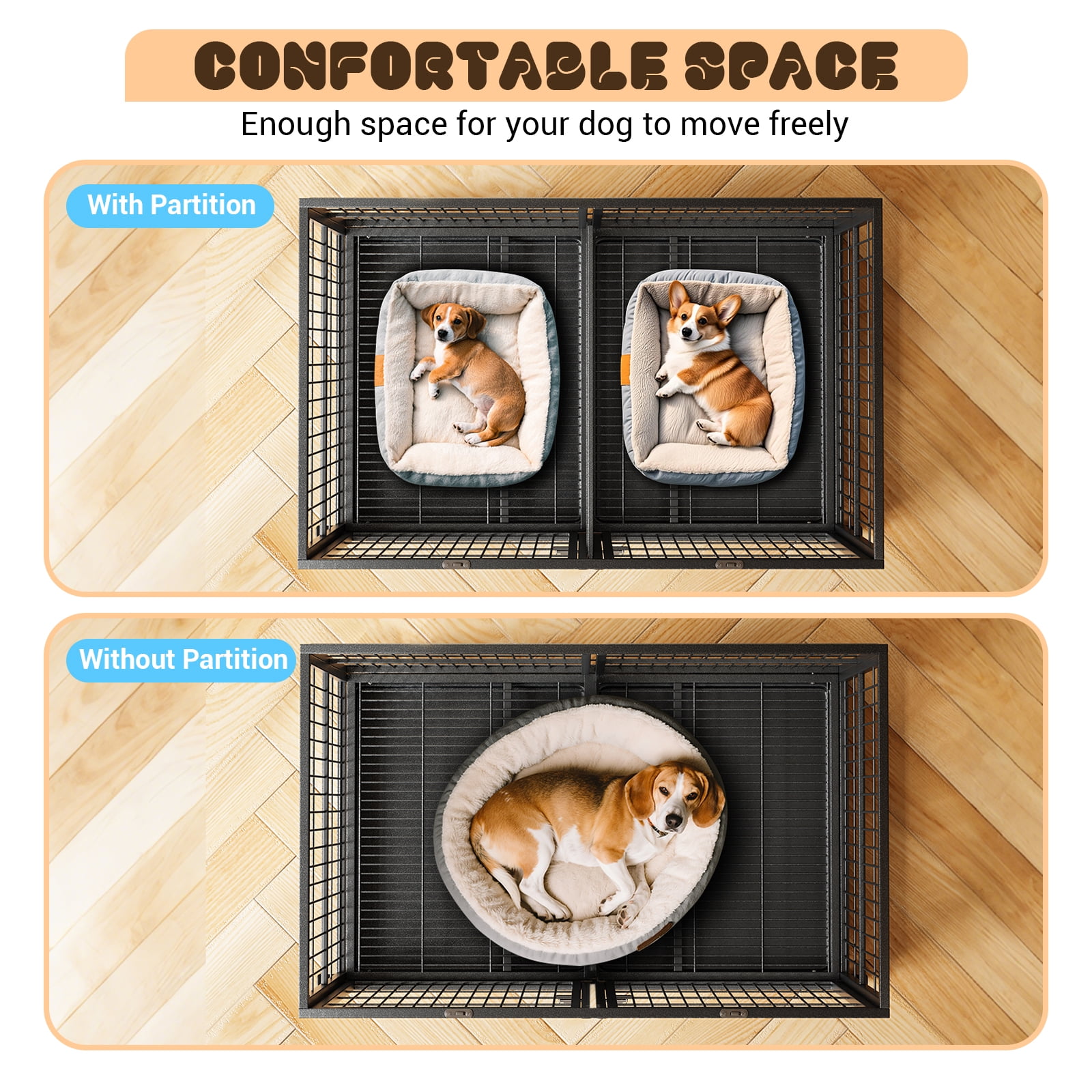 Steel Dog Crate 48" - Heavy Duty Kennel with Removable Tray & Locking Wheels