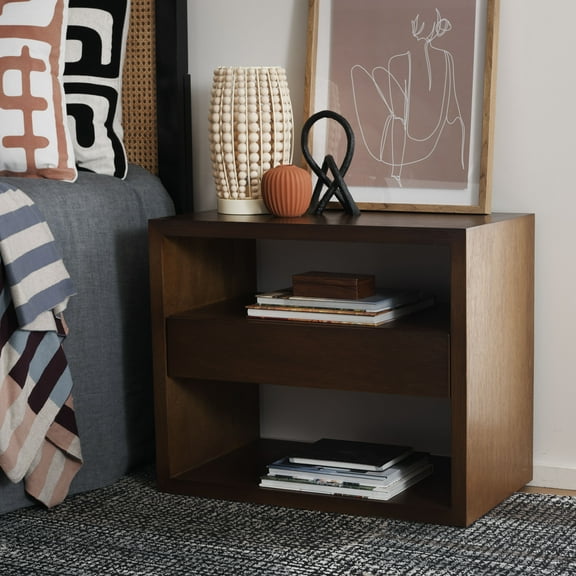 SAFAVIEH Munson Amish 2 Shelf 1 Drawer Nightstand, Natural (27 in. W x 15 in. D x 22 in. H)