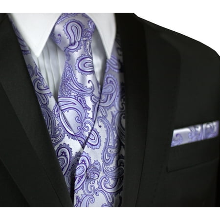 Italian Design, Men's Tuxedo Vest, Tie & Hankie Set in Lavender