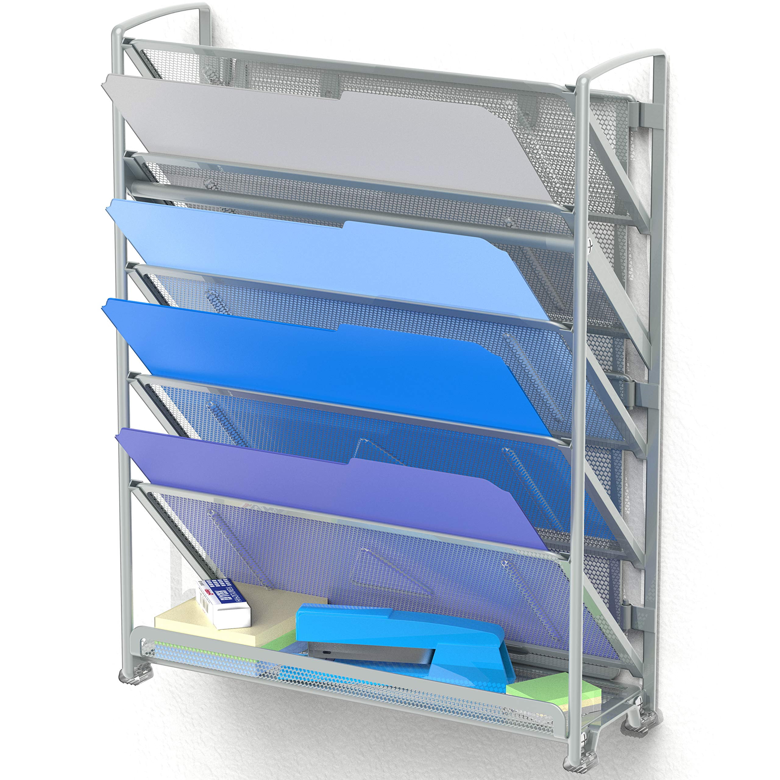 SHW 6 Tier Wall Mount Document Tray, Silver