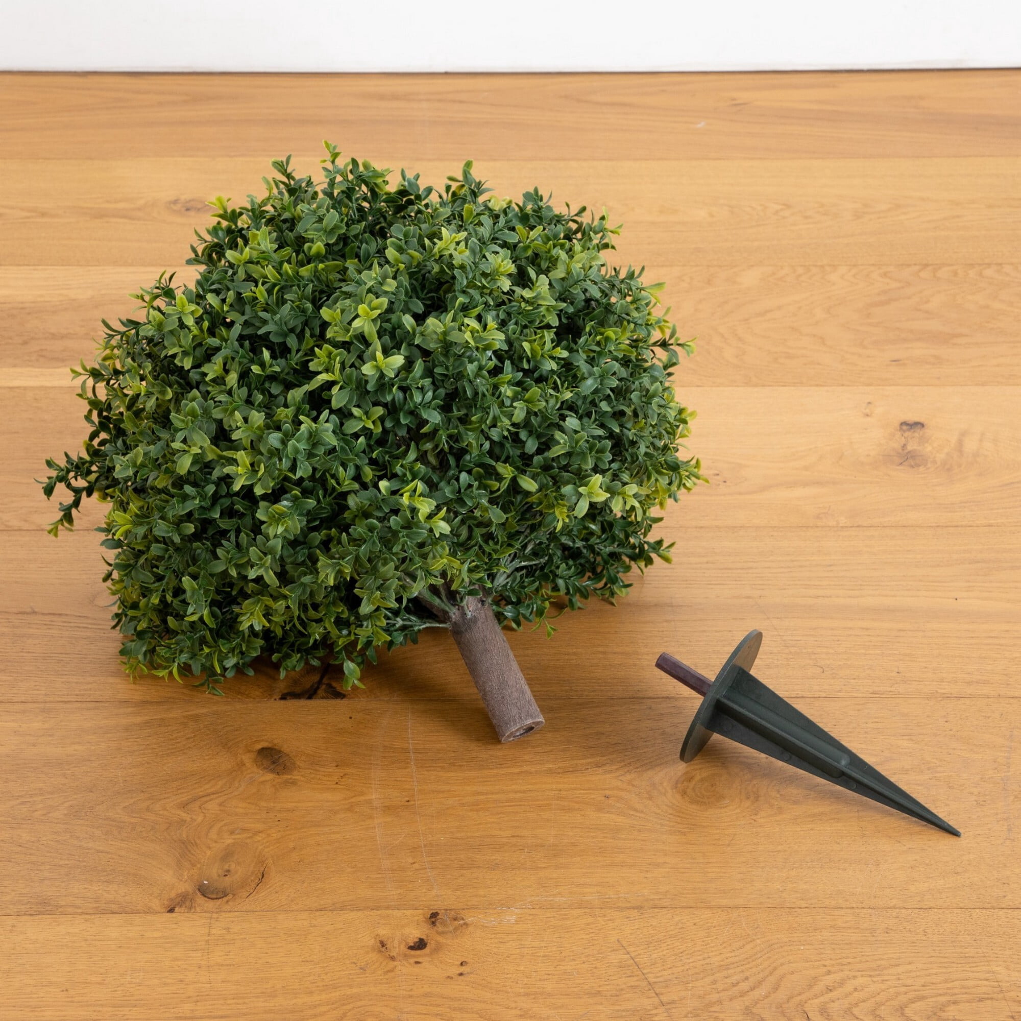 27in. UV Resistant Artificial Boxwood Topiary with Integrated Ground Stake (Indoor/Outdoor) - Set of 2