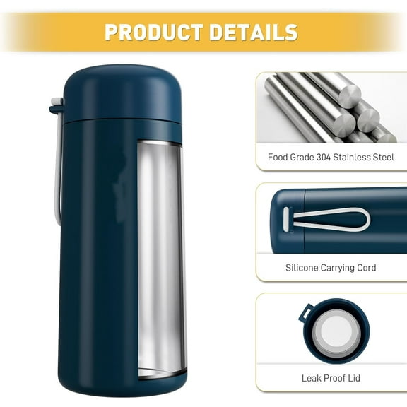 good fortune 8 oz Water Bottles Made of 304 Stainless Steel, Small Water Bottles Double Wall Vacuum Insulation for Hot&Cold Drinks, Water Bottle Purse with Carry Handle - 100% Leakproof(Dark-Blue)