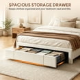 thumbnail image 5 of UHOMEPRO Queen Size Bed Frame with Storage Headboard, Upholstered Queen Bed Frame with Drawers, LED Lights, Charging Station, White Corduroy Platform Bed Frame, No Box Spring Needed, 5 of 7