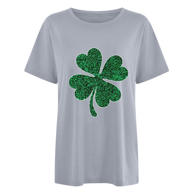 Penkiiy Mode Dames Imprimé Saint-Patrick Manches Courtes Col Rond Chemise Femme Décontractée Ample S Gris