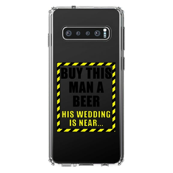 DistinctInk Clear Shockproof Hybrid Case for Samsung Galaxy S10  PLUS (6.4" Screen) - TPU Bumper Acrylic Back Tempered Glass Screen Protector - Buy This Man a Beer His Wedding is Near