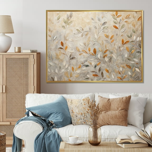 Designart "Beige Botanical Expressions I" Abstract Botanicals Floater Framed Canvas Print