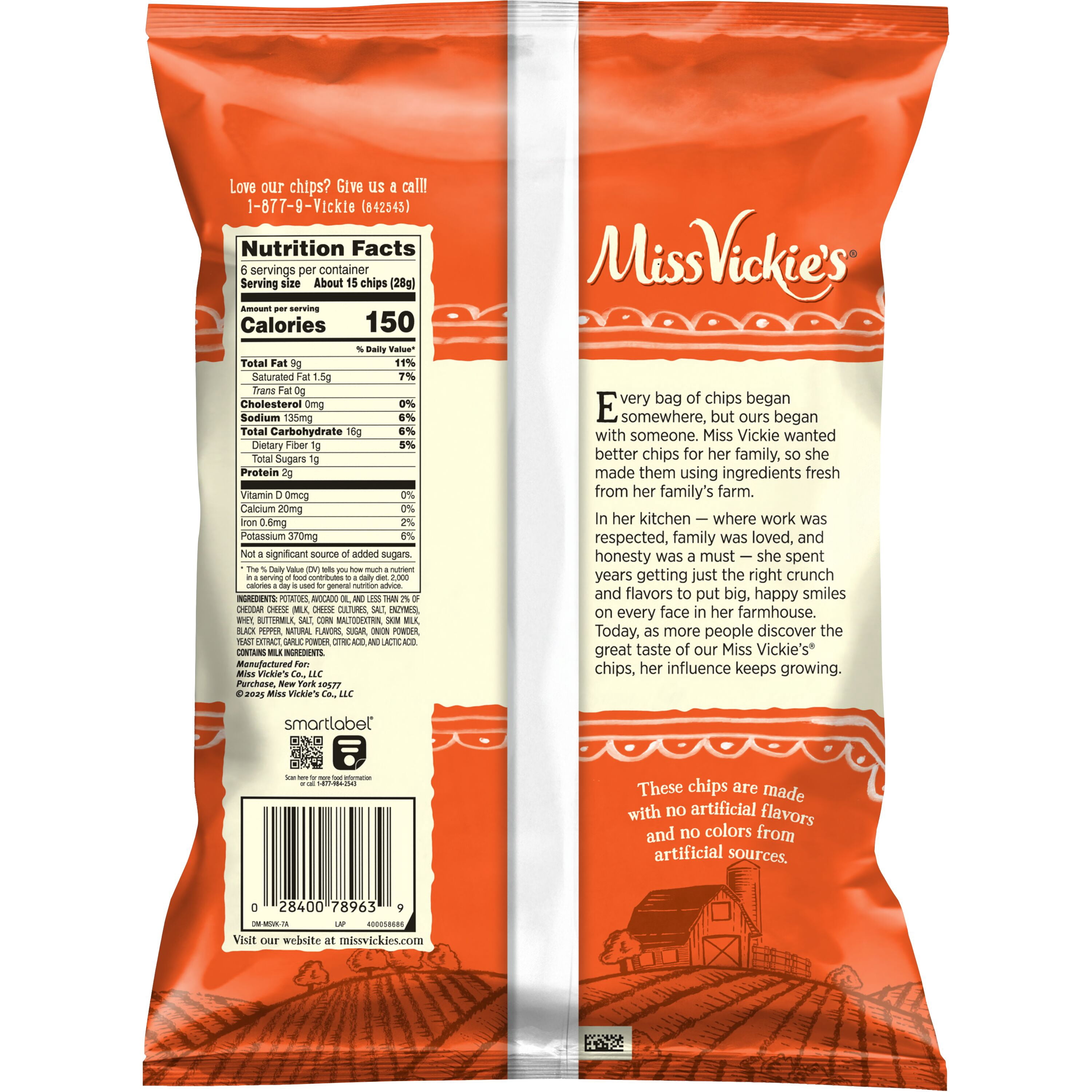 Miss Vickie's Aged Cheddar & Black Pepper Avocado Oil Kettle Cooked Snack Chips, 6.0oz Bag