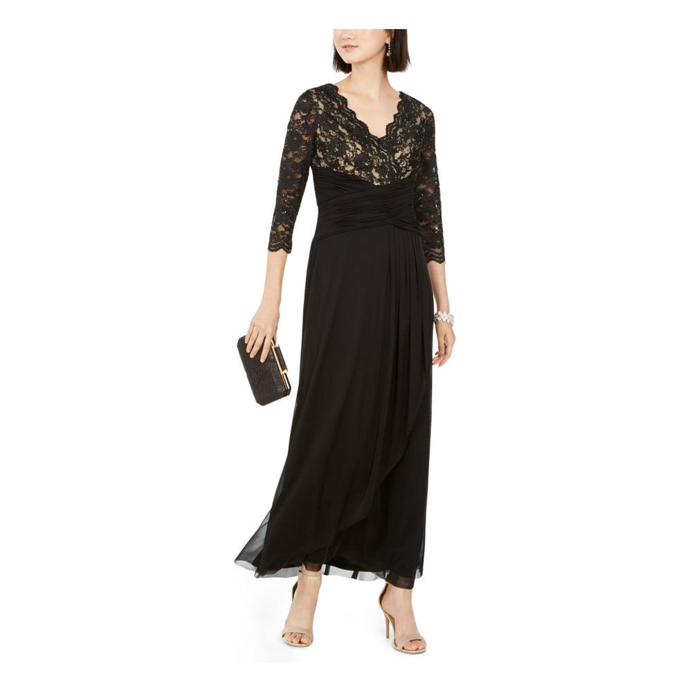 Jessica Howard JESSICA HOWARD Womens Black 3/4 Sleeve V Neck Maxi