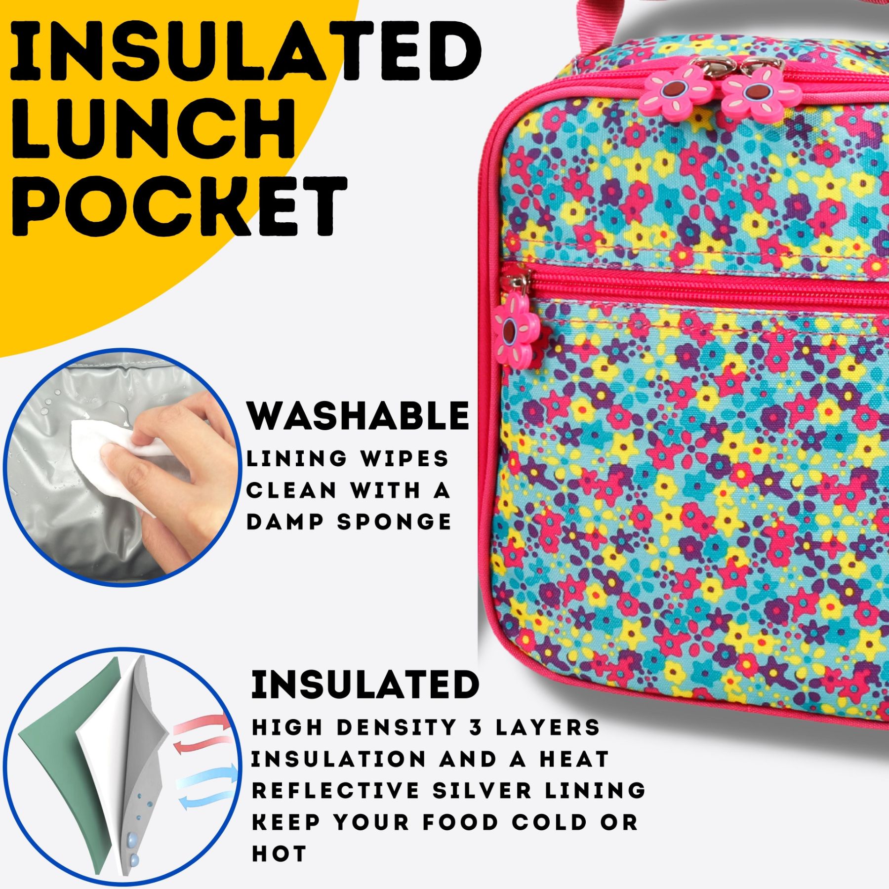 J World Girls Duet 16" Backpack With Detachable Lunch Box For School, Floret