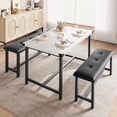 thumbnail image 2 of 3-Piece Dining Table Set for 4 – Industrial Rectangular Table with 2 Upholstered Benches, Sturdy Metal Frame, Space-Saving for Apartments, Condos, Studios – Multiple Color Options Available, 2 of 7