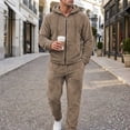 thumbnail image 4 of Yusimy Men's Solid Color 2-Piece Fuzzy Hoodie Set Zipper Pocket Long Sleeve Hooded Sweatshirt & Pants Casual Warm, 4 of 9