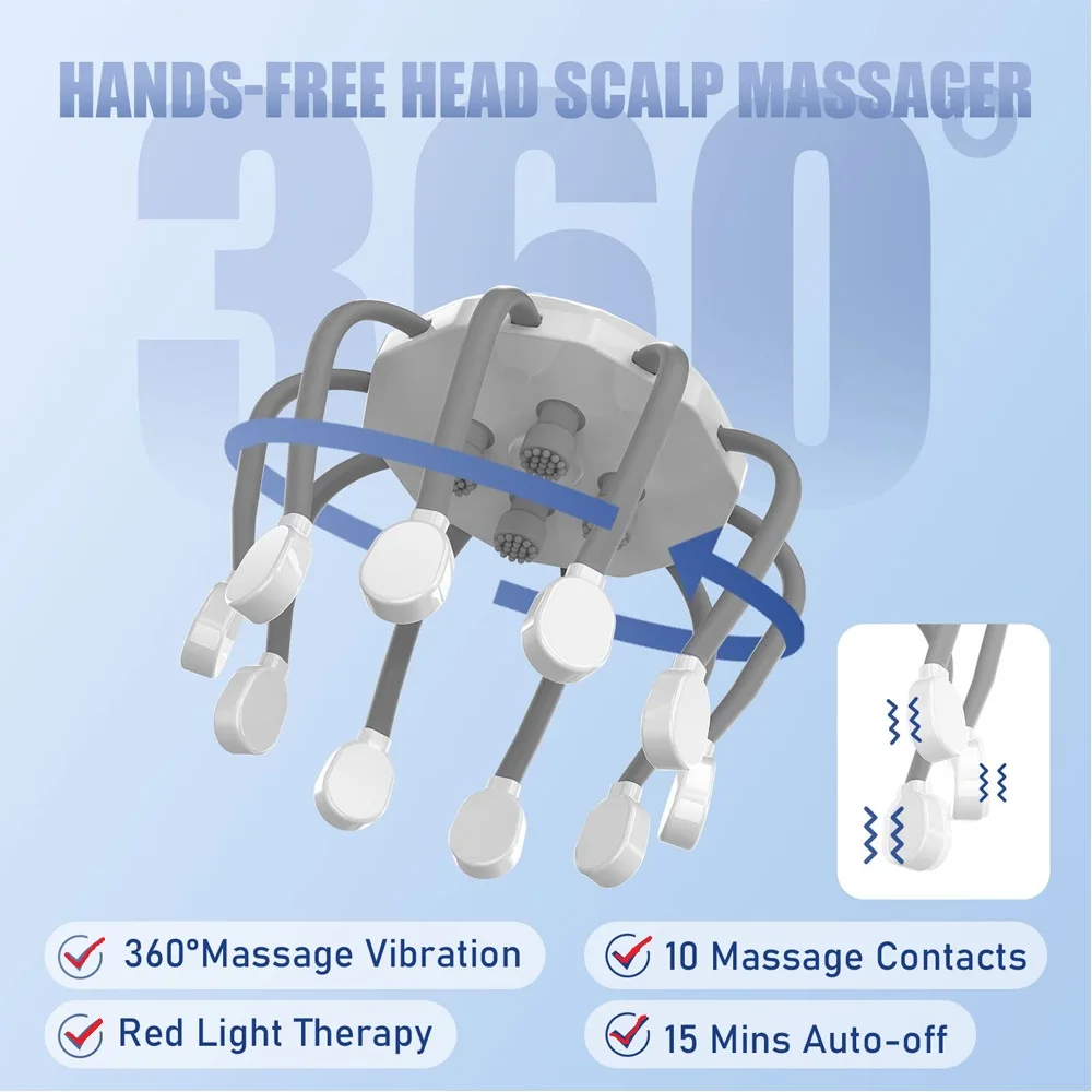 USB Rechargeable Electric Scalp Massager Head Massager Red Light Vibrator Octopus Head Scratcher For Relaxation Stress
