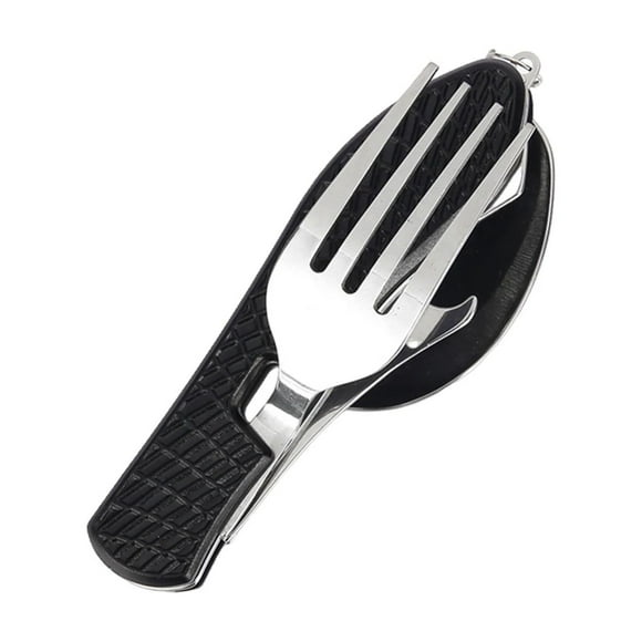 4-In-1 Folding Camping Utensils, Detachable Stainless Fork Spoon Knife Bottle-Opener Set, Lightweight Travel Cutlery for Hiking, Picnic, Backpacking, Office , Multifunctional Folding Tableware*2