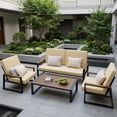 thumbnail image 5 of Aiho 4 Pieces Patio Furniture Set, All-Weather Outdoor Conversation Set with Coffee Table & Removable Cushions, Perfect for Patio, Garden, Yard, Beige, 5 of 10