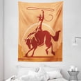 thumbnail image 1 of Rodeo Tapestry, Cowboy Tie-Down Roping over a Bull in an Arena Country Folk West Print, Wall Hanging for Bedroom Living Room Dorm Decor, 60W X 80L Inches, Dark Orange and Burgundy, by Ambesonne, 1 of 2