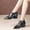 Black, variant on Women's Pointed Toe Ankle Booties Side Zip Low Block Heel Pull On Croc Embossed Leather Bow Decor for Office Commute Elegant Matching Black 40