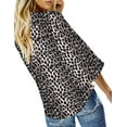 thumbnail image 4 of luvamia Women's Summer V Neck Tops Ruffled 3/4 Sleeve Tie Knot Blouses Leopard Print Size L, 4 of 8