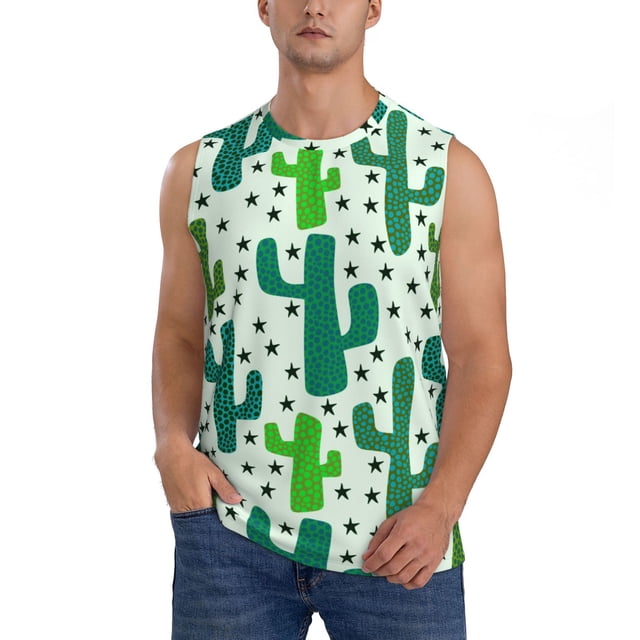 Bingfone Cactus 1 Pattern Men's Tank Tops Workout Sleeveless Tee Shirts Running Beach Tanks for Men-Small