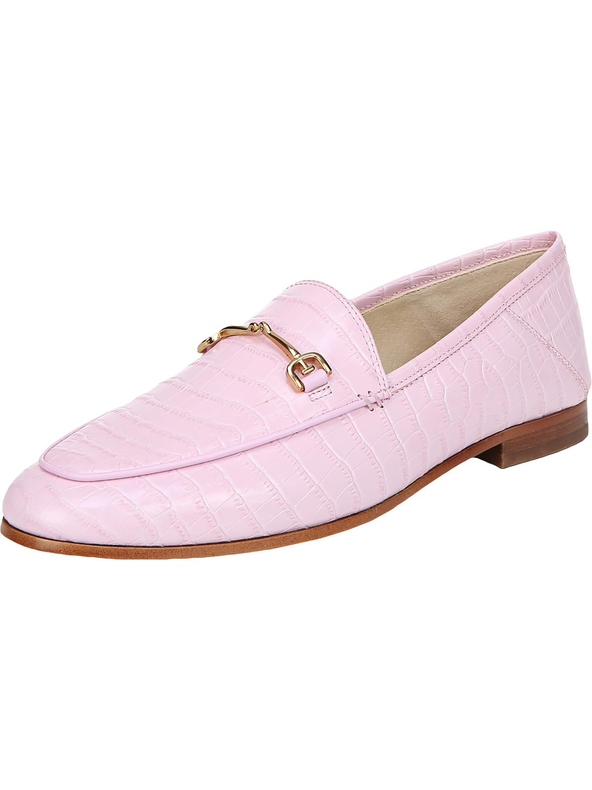 pink and white loafers
