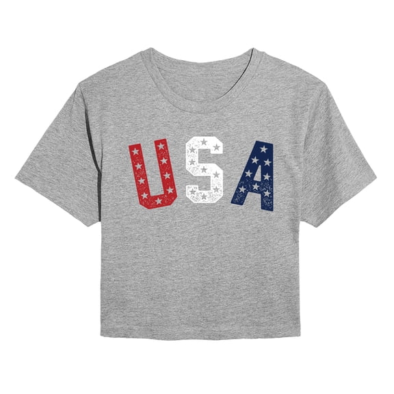 Instant Message - USA Stars Letters Cropped Graphic T-Shirt