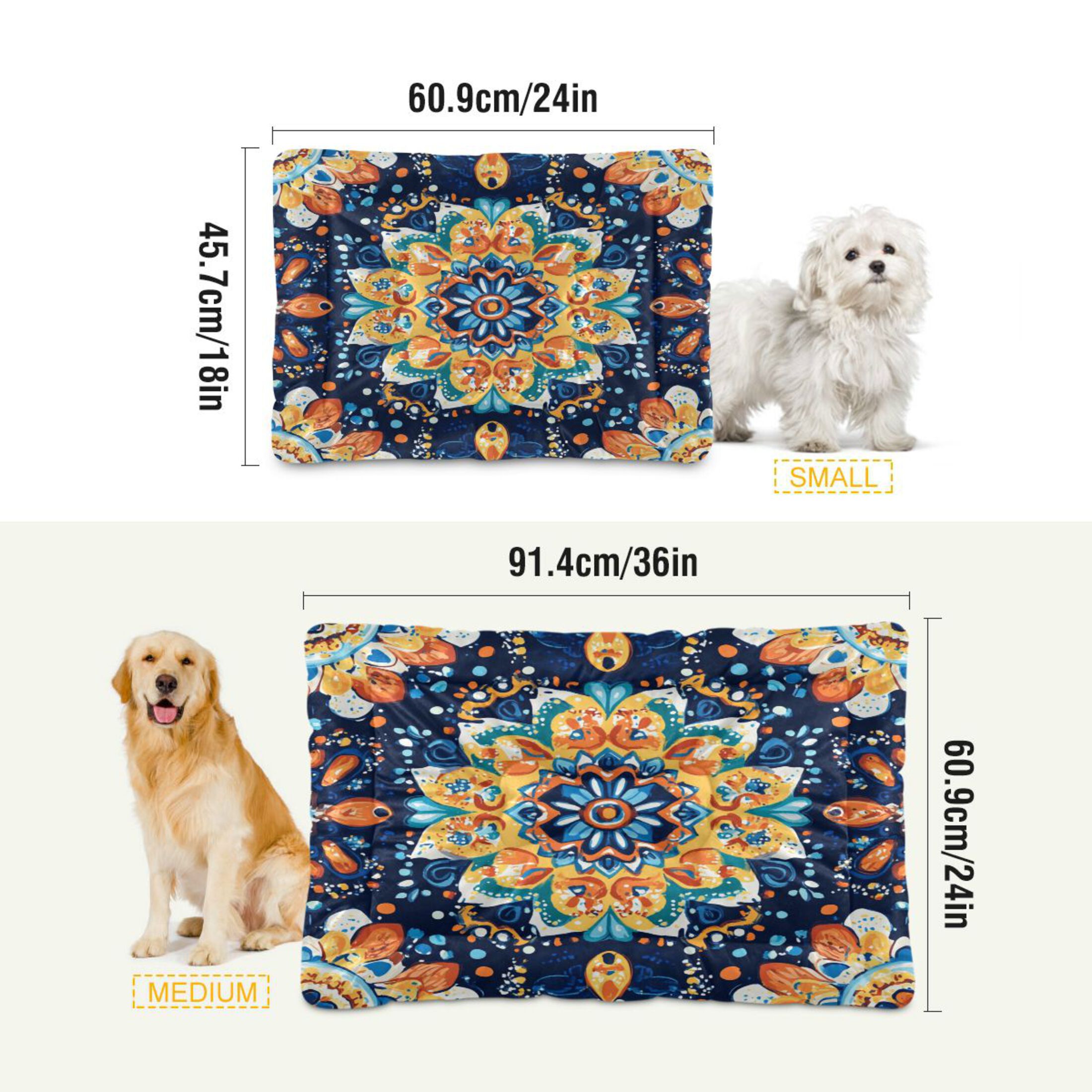 Qxltty Bohemian Style Pattern Ped Pad Wear-resistant and Hard to Bite Through Sleeping Pad for Small Medium Large Dogs Winter Pet Bed 36×24in
