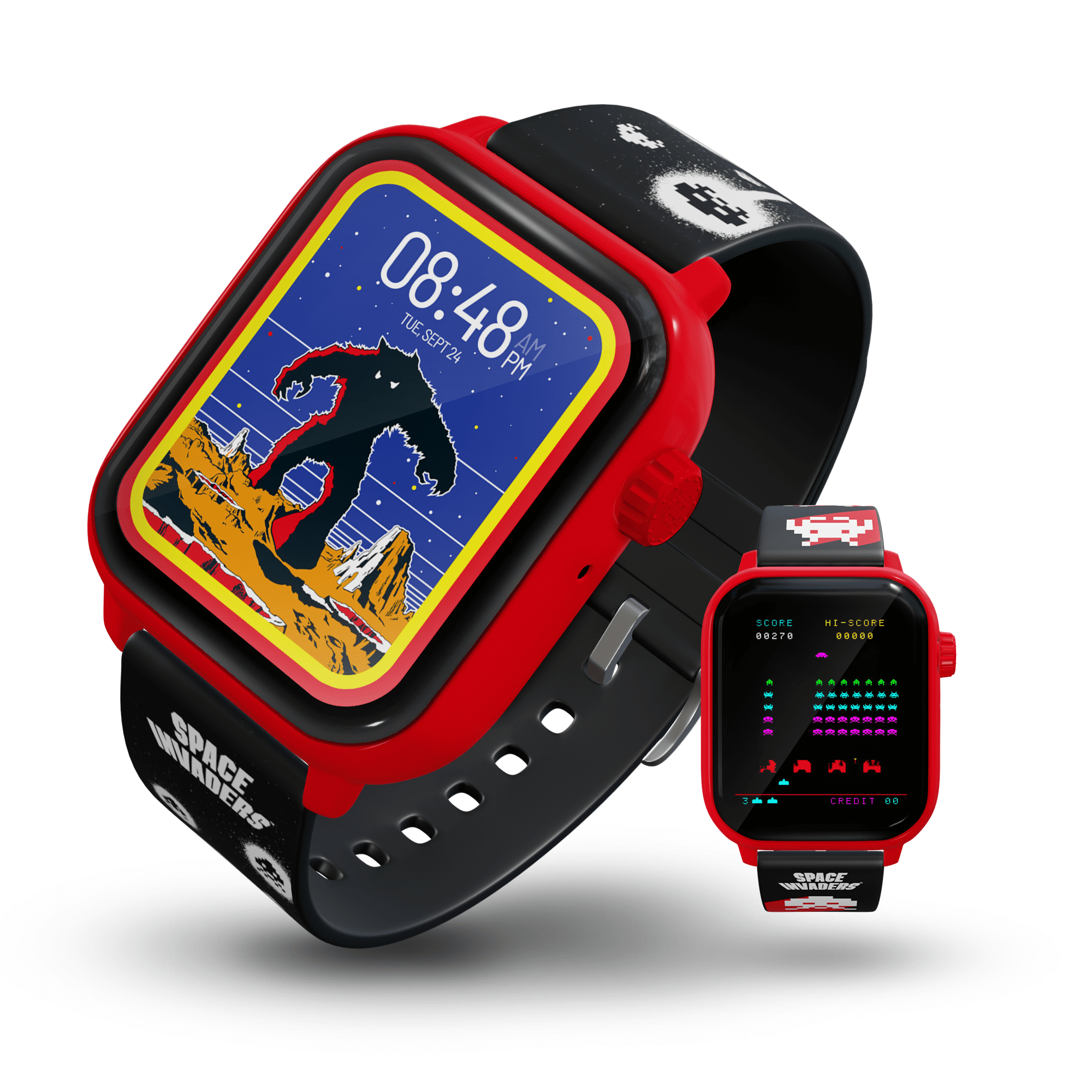 My Play Watch Space Invaders Retro Gaming Smart Watch, Selective Tech, Red