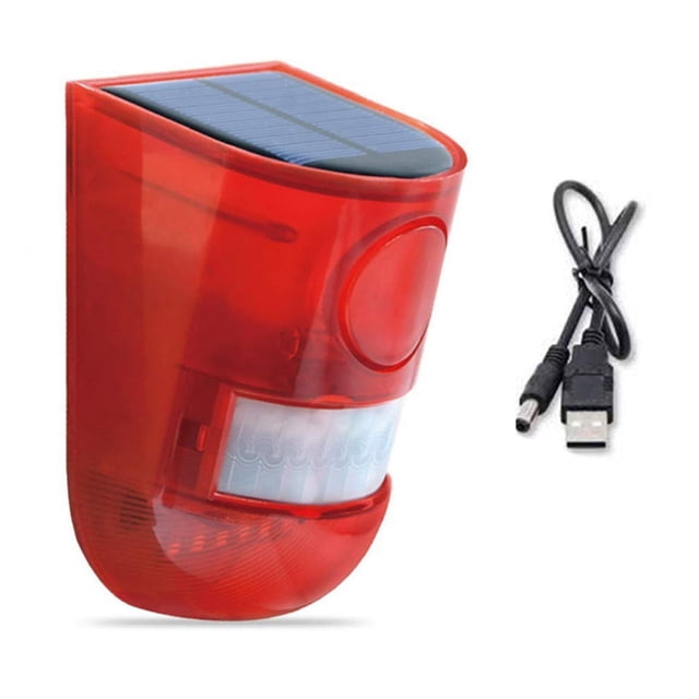Solar Sound & Light Alarm Motion Sensor 110 Decibels Siren Sound Alert & 6LEDs Flash Warning Strobe Security Alarm System for Farm Villa