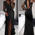 thumbnail image 2 of Quixlent Sexy Bodycon Maxi Dress for Women V Neck Long Sleeve Mesh Sequin Dress Ruffle Side Split Wedding Guest Cocktail Party Dress, 2 of 6