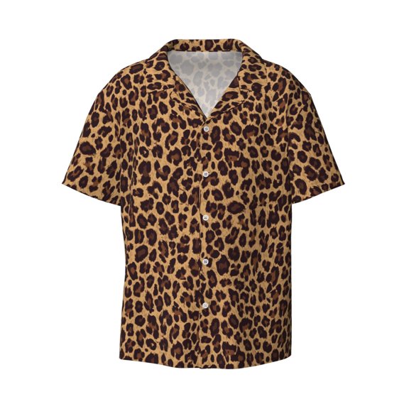Ratiio Leopard Printed Print Mens Casual Short Sleeve Shirts Button Down Textured Shirts Summer Beach Shirt with Pocket Men's Casual Short-sleeved Shirt