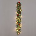 thumbnail image 1 of Corona de Navidad artificial, verde, luz cálida, decoración de piña, racimos de bayas, ramas heladas, serie de Navidad, ratán de 1,5 m de largo, 1 of 5