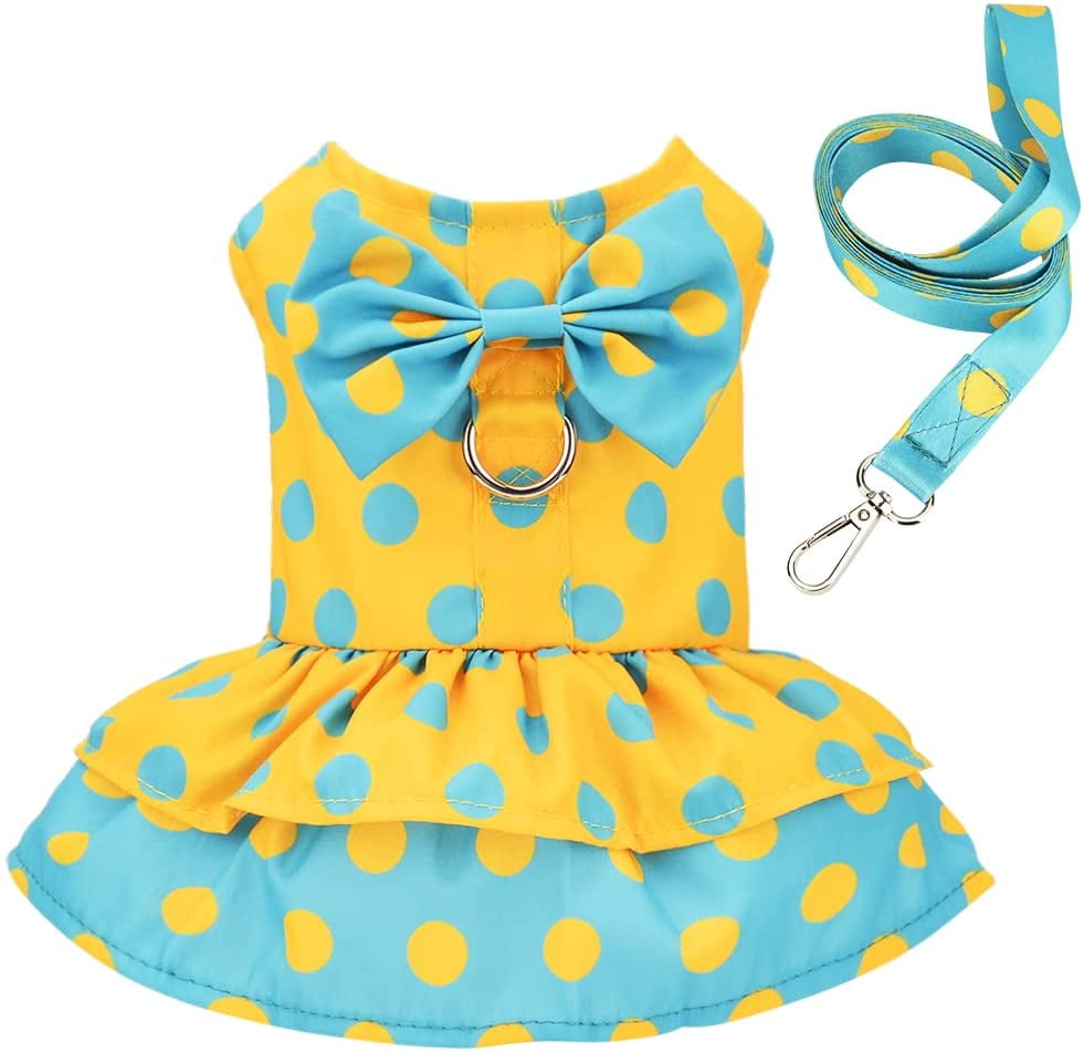 Yorkie Dog Harness Dress with Leash Set Floral Puppy Dresses with D Ring Princess Dog Dress for Small Dog Girl Pet Clothes Yorkie Clothing for Small Dogs Female 