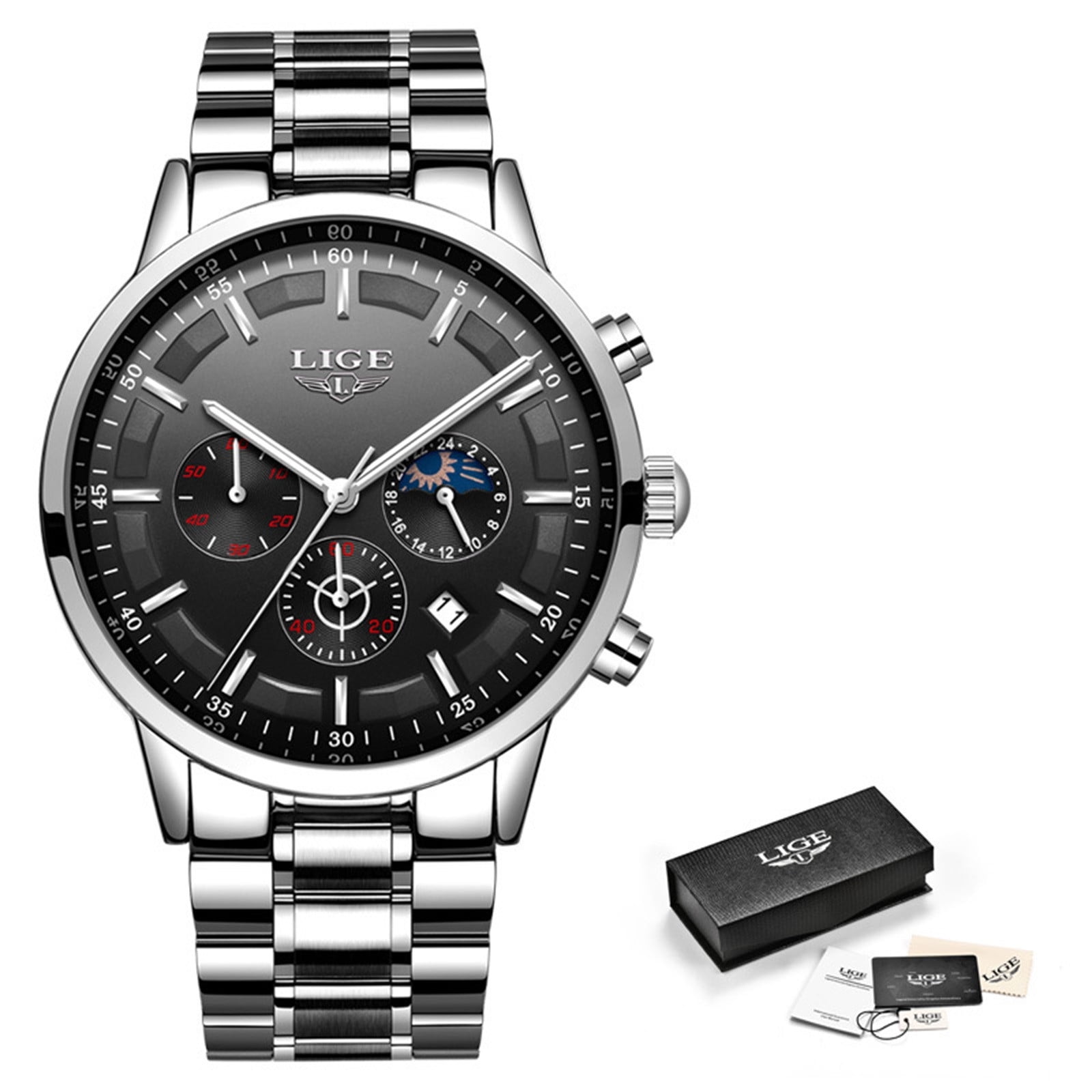 Fiudx Clearance Sales Lige Business Quartz Watch Men Fashion Stainless Steel Chronograph Walmart