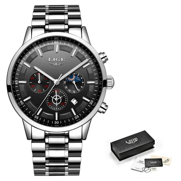 karymi LIGE Business Quartz Watch Men Fashion Stainless Steel Chronograph up to 65% off