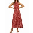 thumbnail image 2 of Women'S Summer Polka Dot Print Sleeveless Halter Neck Flowy Ruffle Hem Long Boho Dresses with Belt, 2 of 8