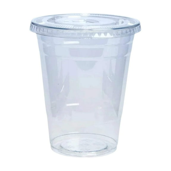 12oz Plastic Clear PET Cups With Flat Lid: 8CT