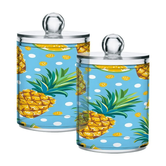 2 Pack Qtip Holder Dispenser Pineapple and Dots Clear Plastic Storage Apothecary Jars for Cotton Swabs Balls Pads Floss