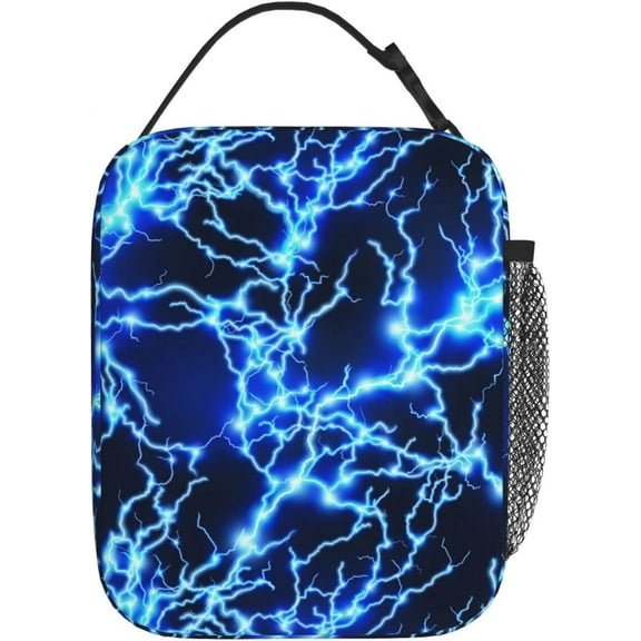Lightning Lunch Box Boys Girls Insulated Lunch Bag Reusable Lunchbox with Side Pocket, Blue Lunch Box for Girls Boys Teen, Waterproof Lunch Tote Bag for Women Men Kids Work Office School Picnic