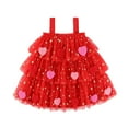 thumbnail image 1 of Robes Décontractées pour Filles en Bas Âge Été Broderie Cœur Bretelles Sans Manches Robe de Danse Fête Tutu Tenue de Vacances, Rouge, 4-5 Ans, 1 of 4