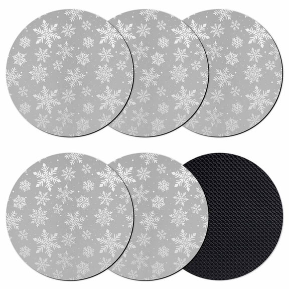 Grey White Snowflake Christmas Coasters Set of 6, Absorbent Coasters for Drinks, Winter Xmas Snowflakes Coaster for Desk Coffee Table Protection, Home Decor House Warming Gifts 4"