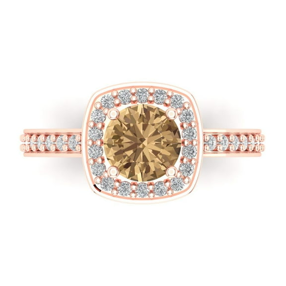 Clara Pucci 14K Rose Gold 1.33ct Champagne Solitaire with Accents Ring