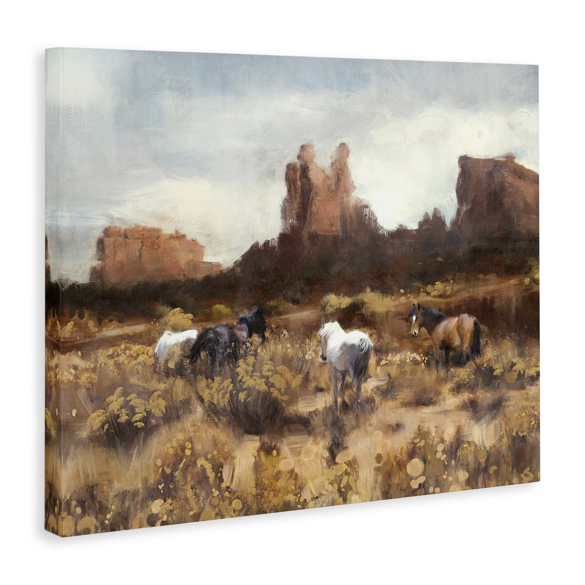 Stupell Industries Desert Horses Landscape Landscape Painting Gallery Wrapped Canvas Art Print Wall Art, 48 x 36