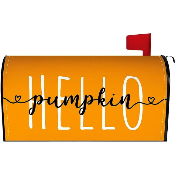 Fall Mailbox Cover 21x18 Inch, Hello Pumpkin Post Letter Box Covers, Autumn Harvest Thanksgiving Magnetic Waterproof Mail Wraps for Outdoor Yard Garden Standard Mailbox Decor