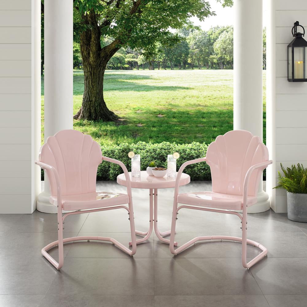 Crosley Furniture Tulip 3 Piece 22"Round Metal Patio Conversation Set in Pink