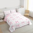 thumbnail image 4 of Manfei Pink Cute Ribbon Queen Comforter Set, Dreamy Cartoon Bowknot Bow Bedding Sets, Teens Kids Boys Girls Reversible Bedding Comforter Set, Luxury Bedroom Decor, 3pcs, 4 of 9