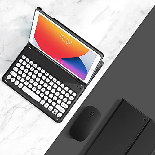 Keyboard Mouse for Samsung Galaxy Tab S8 Ultra 14.6" 2022 Keyboard Case Cute Round Key Color Keyboard Wireless Detachable BT Keyboard Cover (Black)